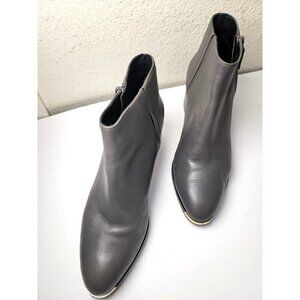 Cole Haan Gray Leather Ankle Boots With Side Zipper & Block Pump Heel Size 7.5 B